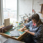 Heather Dewick at work in her studio at Yorkshire Art Space’ Persistence Works in Sheffield 2017 